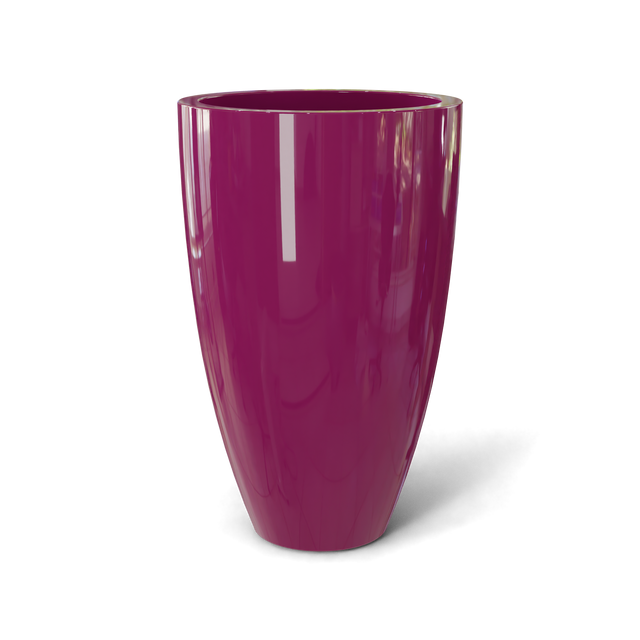 Brannan tapered round fiberglass planter in Gloss Eggplant, studio render
