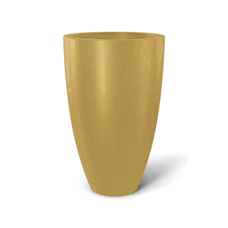 Brannan tapered round fiberglass planter in Gloss Metallic Gold, studio render