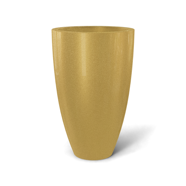 Brannan tapered round fiberglass planter in Gloss Metallic Gold, studio render