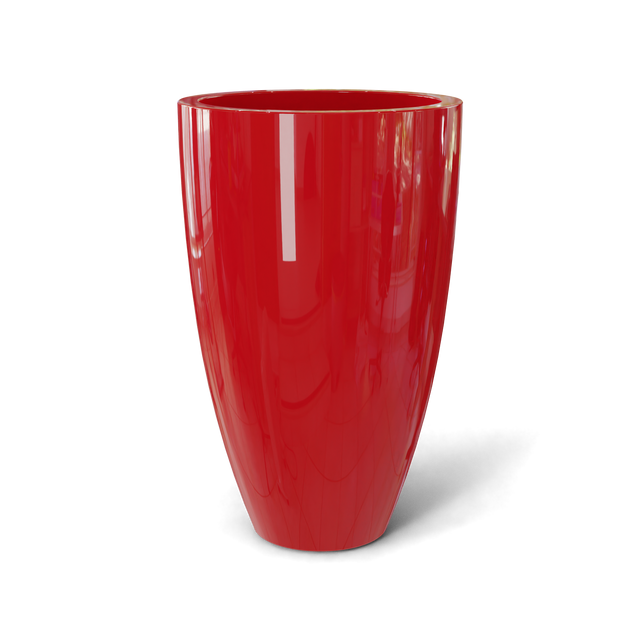 Brannan tapered round fiberglass planter in Gloss Red, studio render