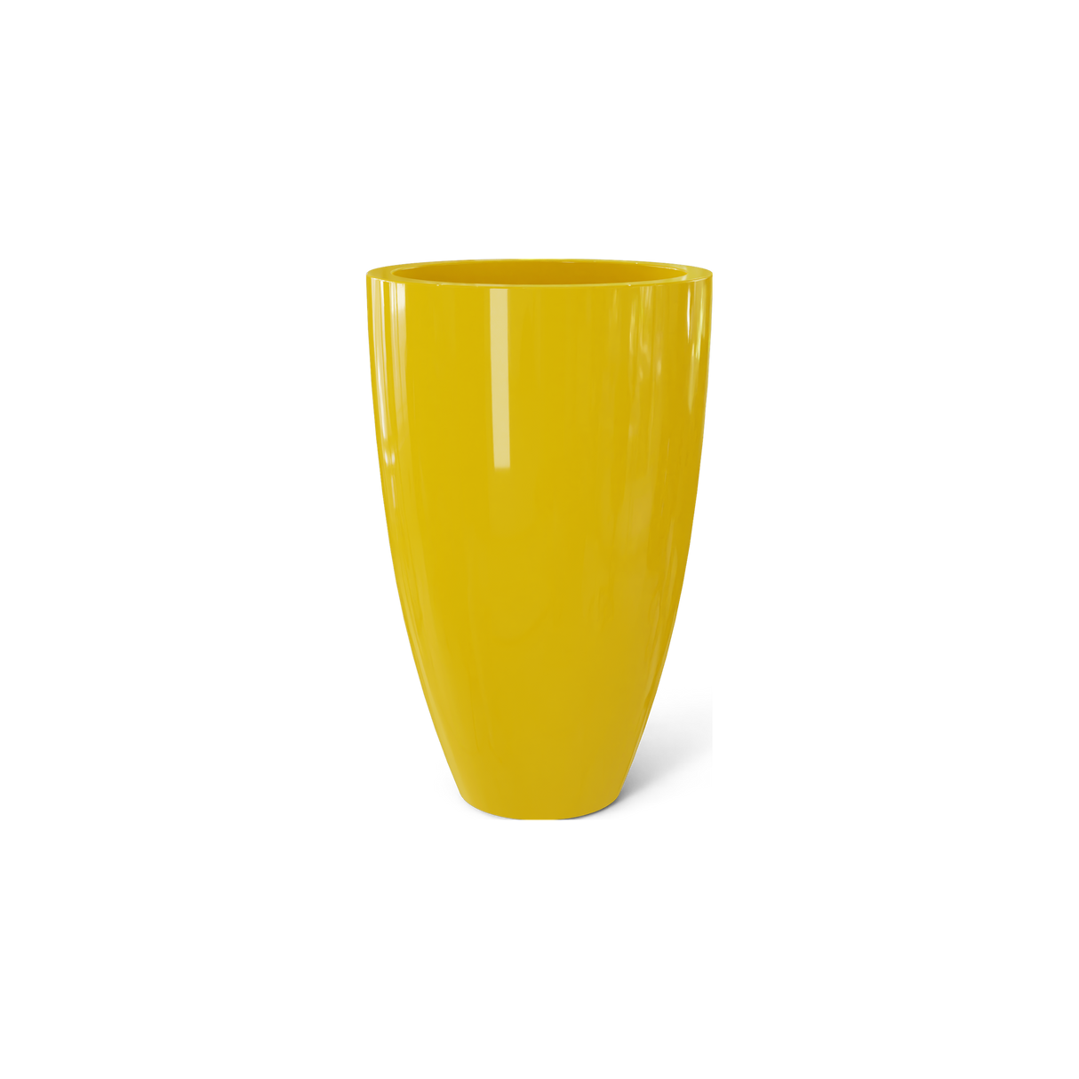 Brannan tapered round fiberglass planter in Gloss Saffron