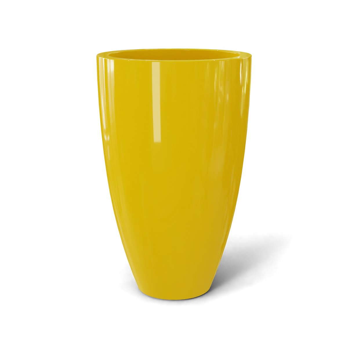 Brannan tapered round fiberglass planter in Gloss Saffron, studio render