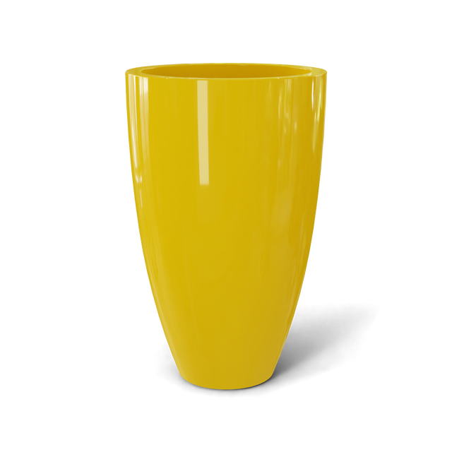 Brannan tapered round fiberglass planter in Gloss Saffron, studio render