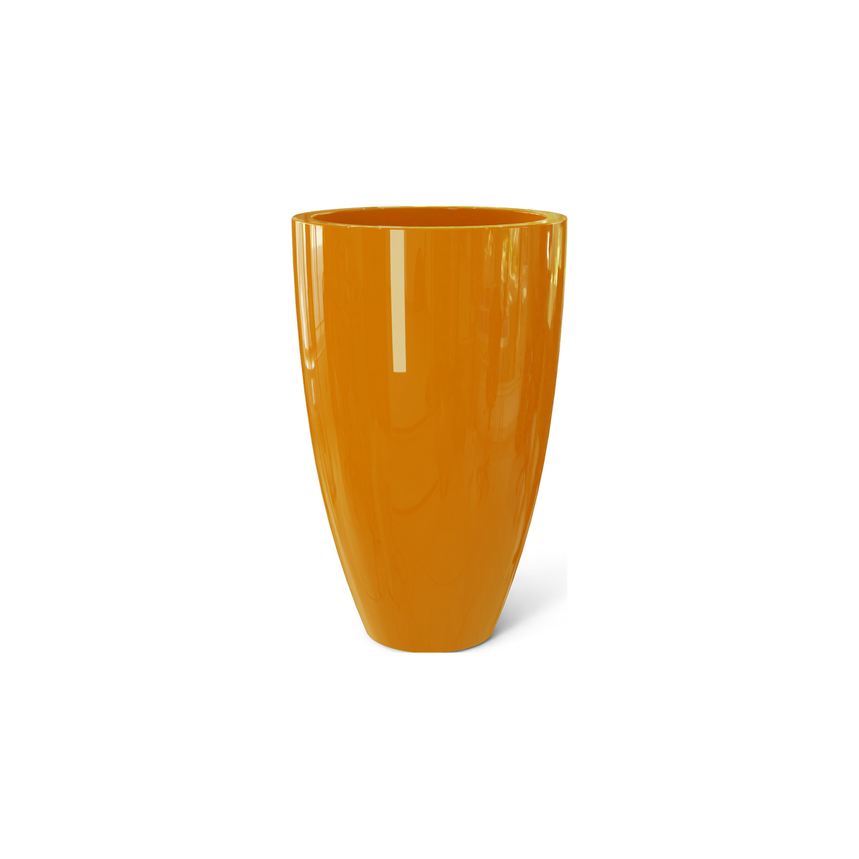 Brannan tapered round fiberglass planter in Gloss Tangerine