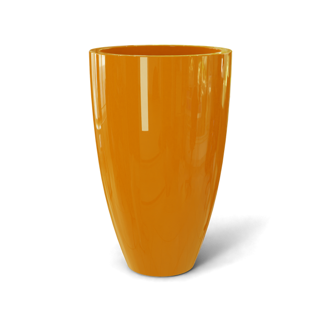 Brannan tapered round fiberglass planter in Gloss Tangerine, studio render