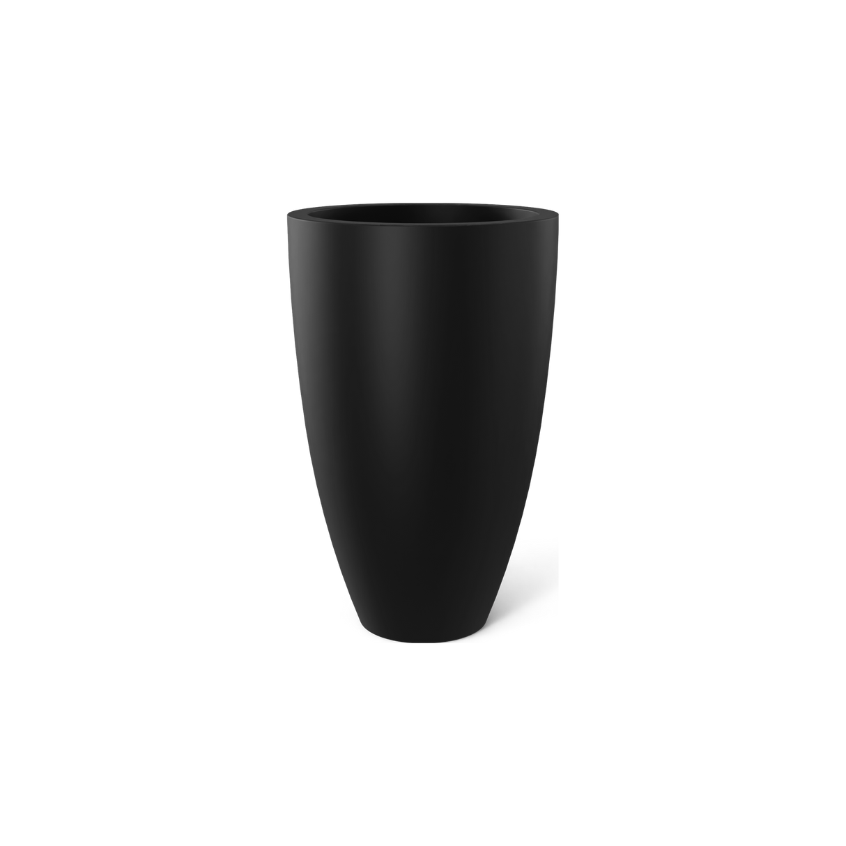Brannan tapered round fiberglass planter in Matte Black