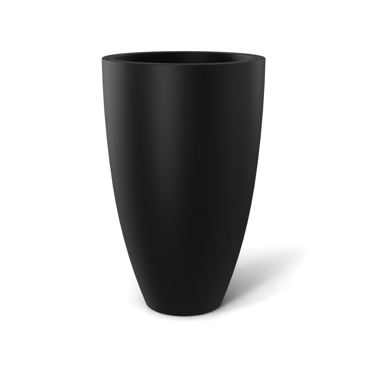 Brannan tapered round fiberglass planter in Matte Black, studio render