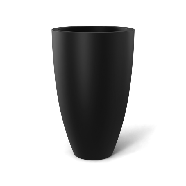Brannan tapered round fiberglass planter in Matte Black, studio render