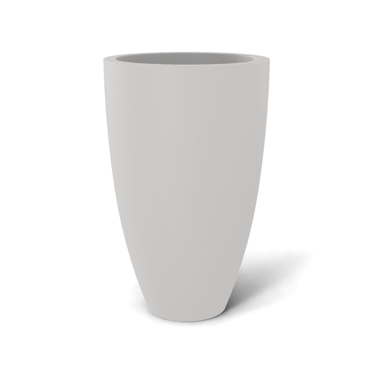 Brannan tapered round fiberglass planter in Matte Cement Grey, studio render
