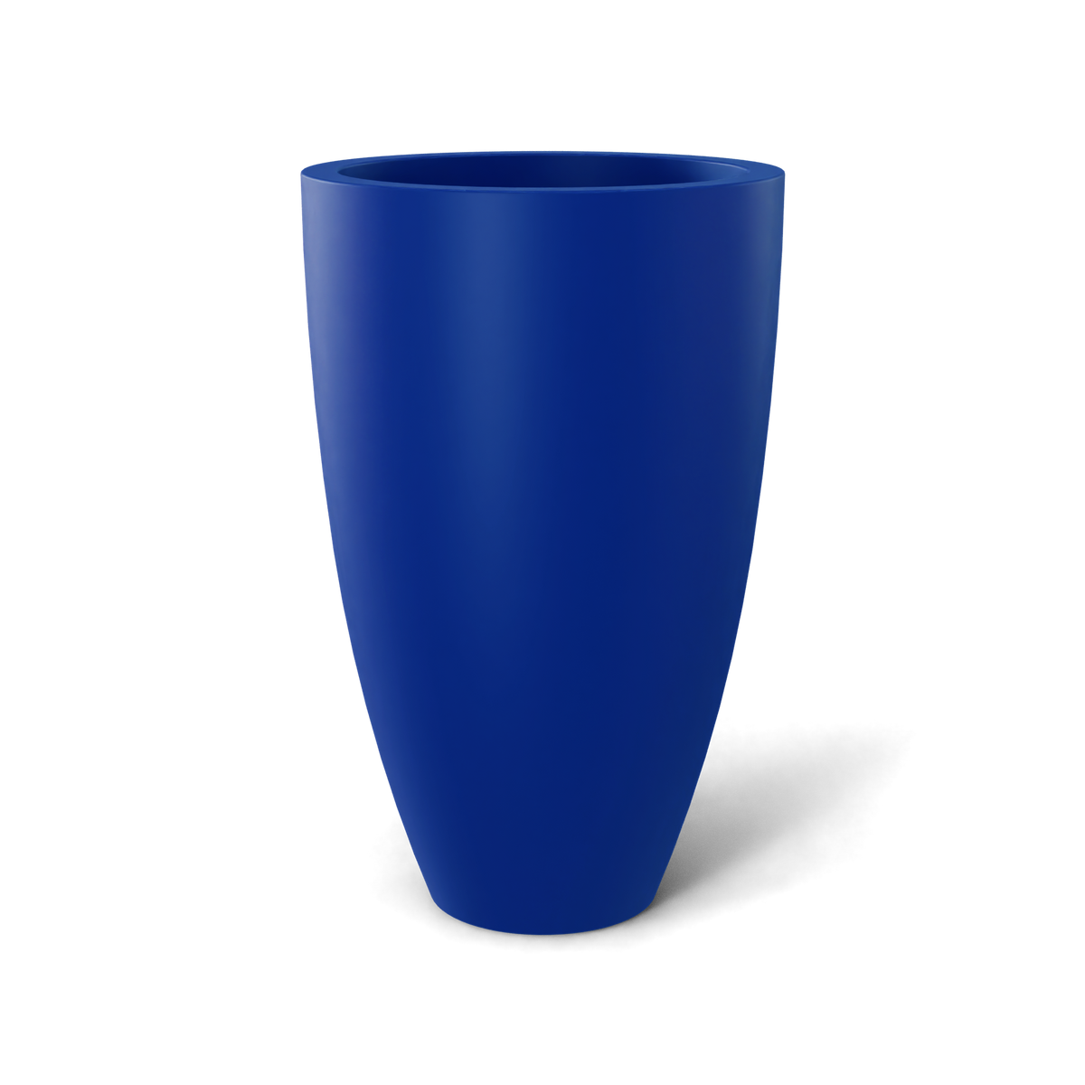 Brannan tapered round fiberglass planter in Matte Cobalt Blue, studio render