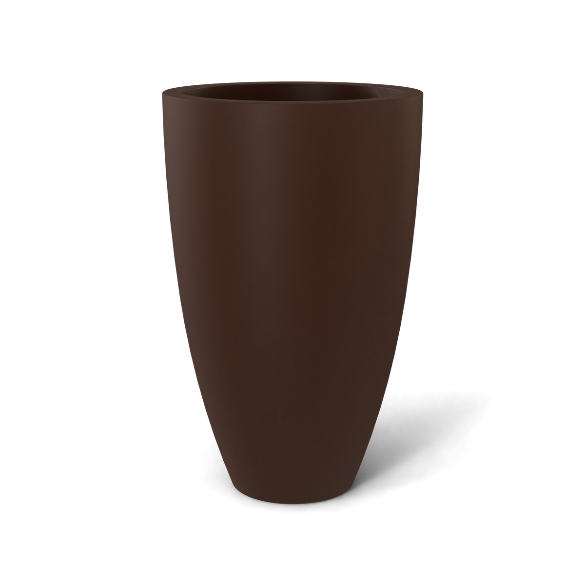 Brannan tapered round fiberglass planter in Matte Dark Brown, studio render