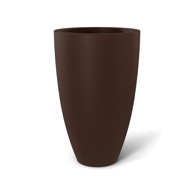 Brannan tapered round fiberglass planter in Matte Dark Brown, studio render