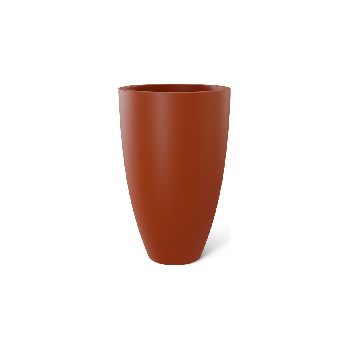 Brannan tapered round fiberglass planter in Matte Terra Cotta