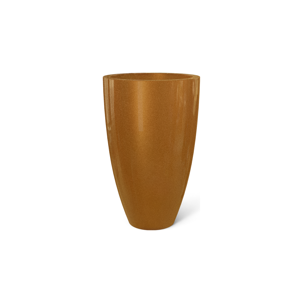 Brannan tapered round fiberglass planter in Metallic Bronze