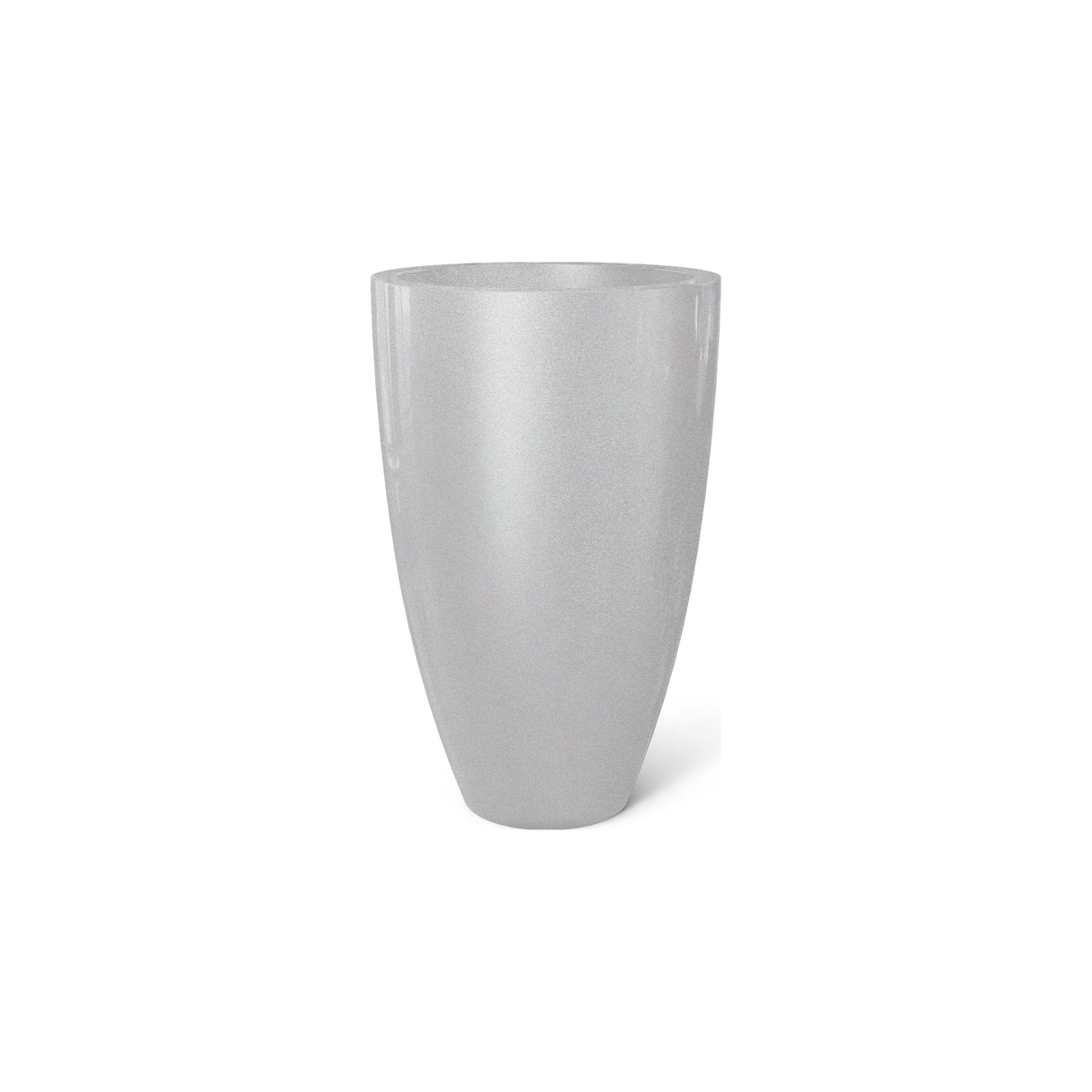 Brannan tapered round fiberglass planter in Metallic Silver