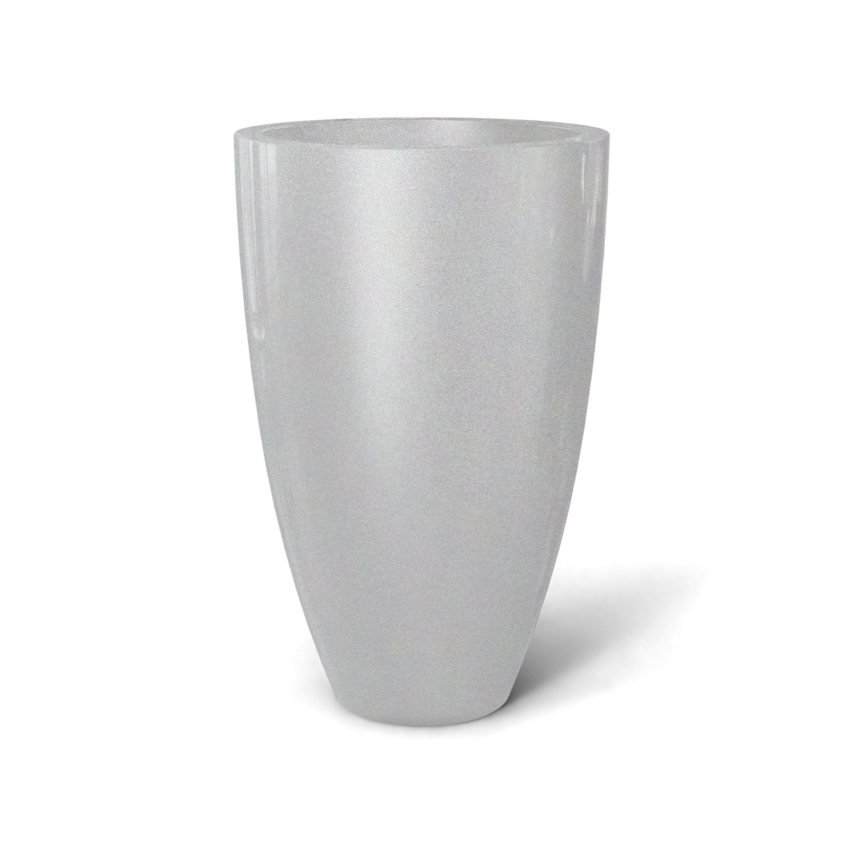 Brannan tapered round fiberglass planter in Metallic Silver, studio render