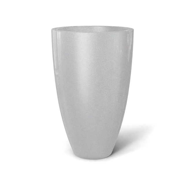 Brannan tapered round fiberglass planter in Metallic Silver, studio render