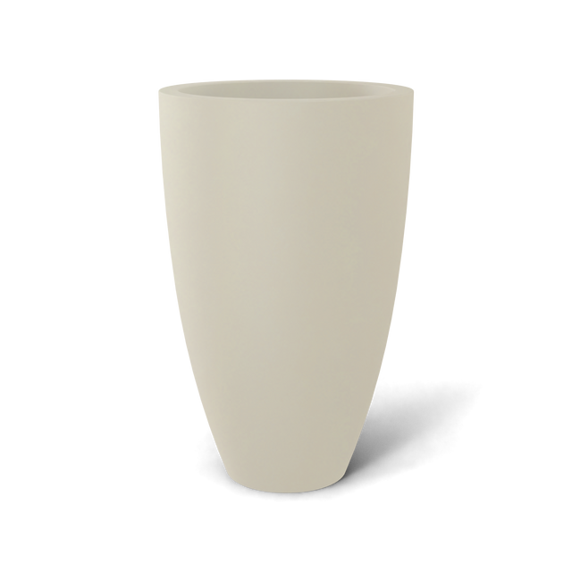 Brannan tapered round fiberglass planter in Satin Beige, studio render