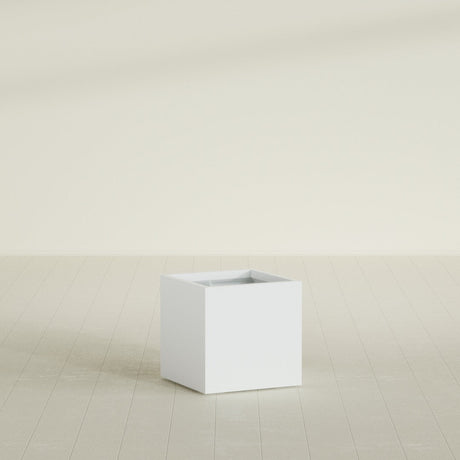 Montroy Cube Planter in Matte Bright White, 24", shown empty
