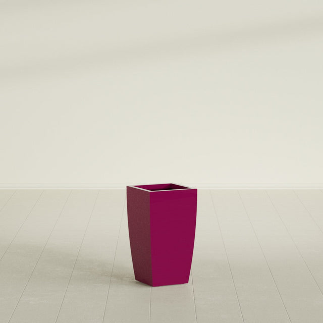 Toulan Tapered Square Planter in Gloss Eggplant, 12"W × 22"H, shown empty