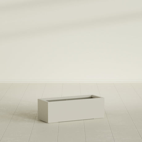 Cuba Low Rectangular Planter in Satin Beige, 36"L × 14"D × 12"H, shown empty