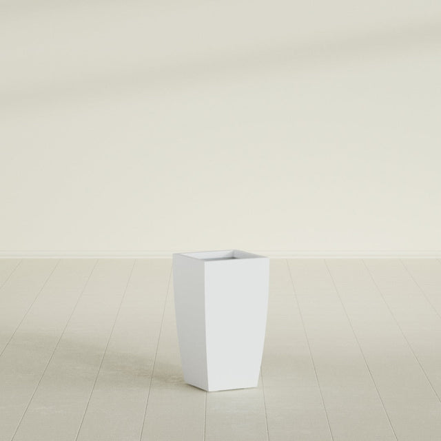 Toulan Tapered Square Planter in Gloss Bright White, 12"W × 22"H, shown empty