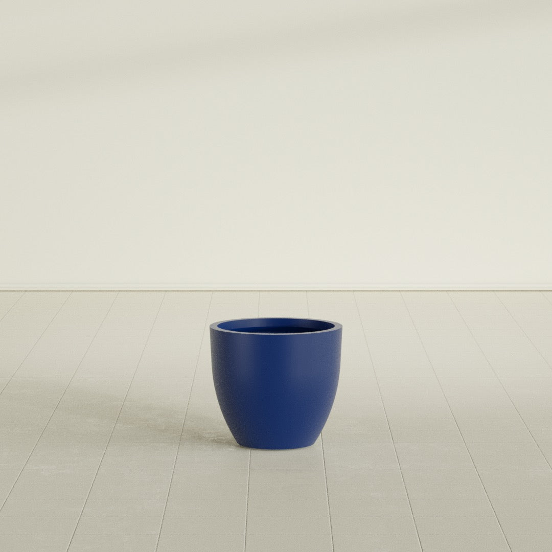 Wannsee Round Planter in Matte Cobalt Blue, 22"D × 19"H, shown empty
