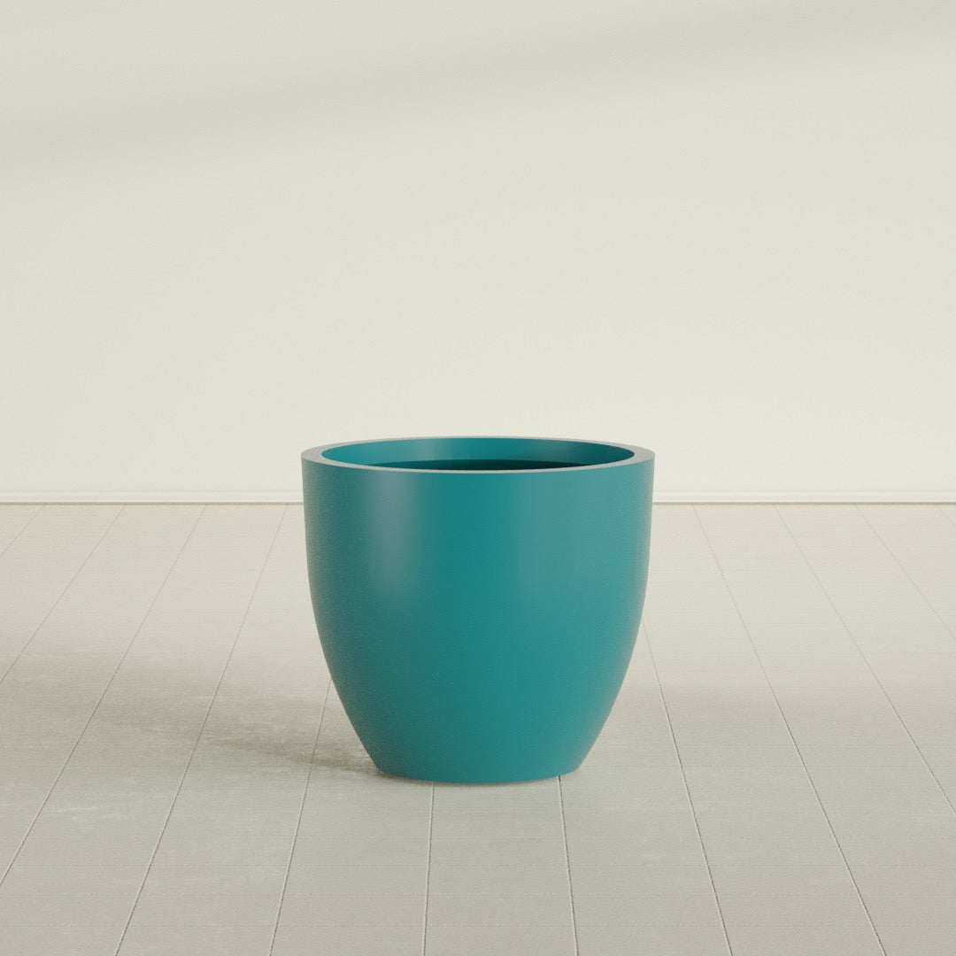Wannsee Round Planter in Satin Seafoam Green, 33"D × 29"H, shown empty