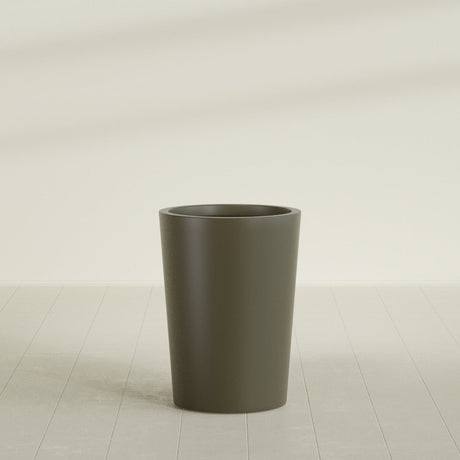 Tegel Round Tapered Planter in Matte Bronze, 22"D × 30"H, shown empty