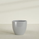 Wannsee Round Planter in Metallic Silver, 44"D × 39"H, shown empty