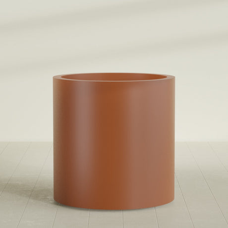 Rio Grande Cylinder Planter in Matte Terra Cotta, 30"D × 32"H, shown empty