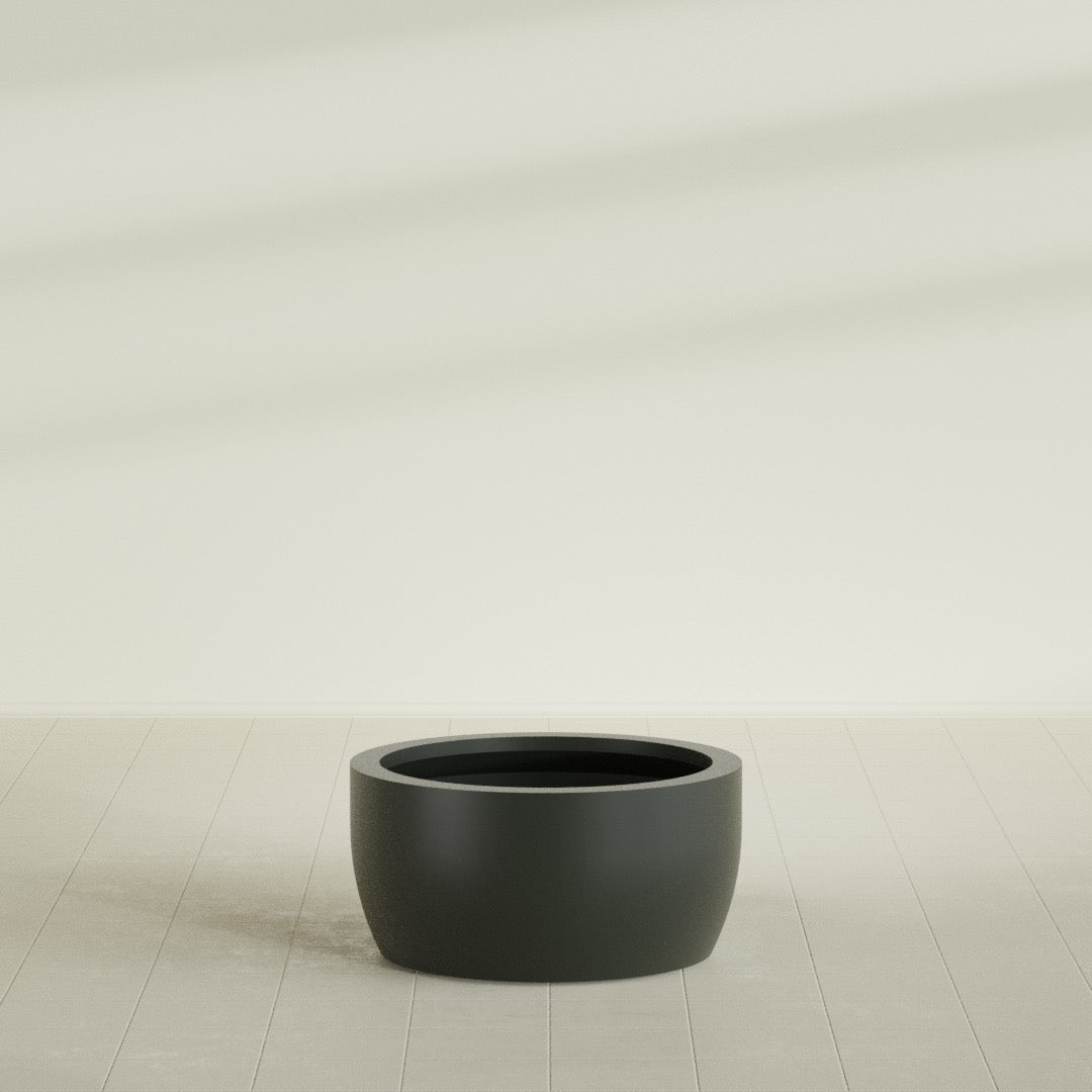 Casablanca Bowl Planter in Matte Charcoal, 30"D × 15"H, shown empty