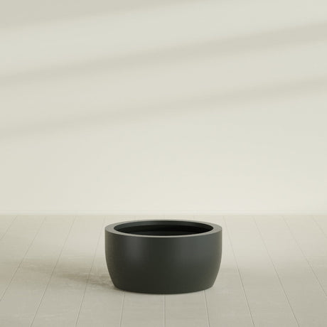 Casablanca Bowl Planter in Matte Charcoal, 30"D × 15"H, shown empty