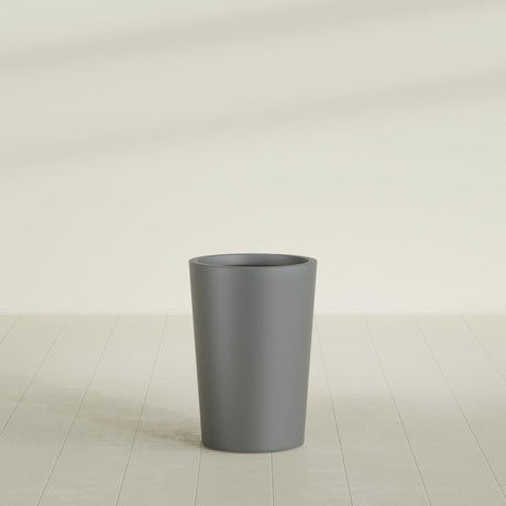 Tegel Round Tapered Planter in Matte Gunmetal, 18"D × 26"H, shown empty