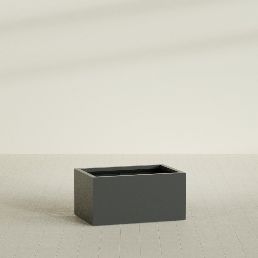 Torino Wide Rectangular Planter in Matte Charcoal, 36"L × 24"D × 18"H, shown empty
