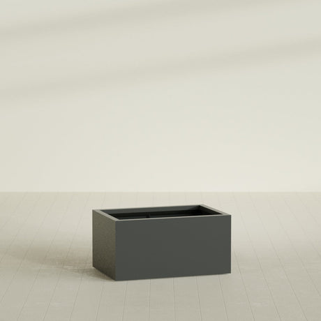 Torino Wide Rectangular Planter in Matte Charcoal, 36"L × 24"D × 18"H, shown empty