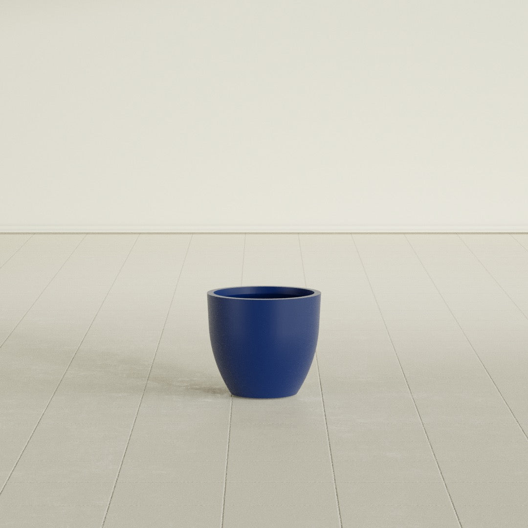 Wannsee Round Planter in Matte Cobalt Blue, 15"D × 13"H, shown empty