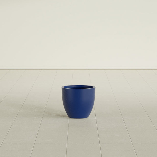 Wannsee Round Planter in Matte Cobalt Blue, 15"D × 13"H, shown empty