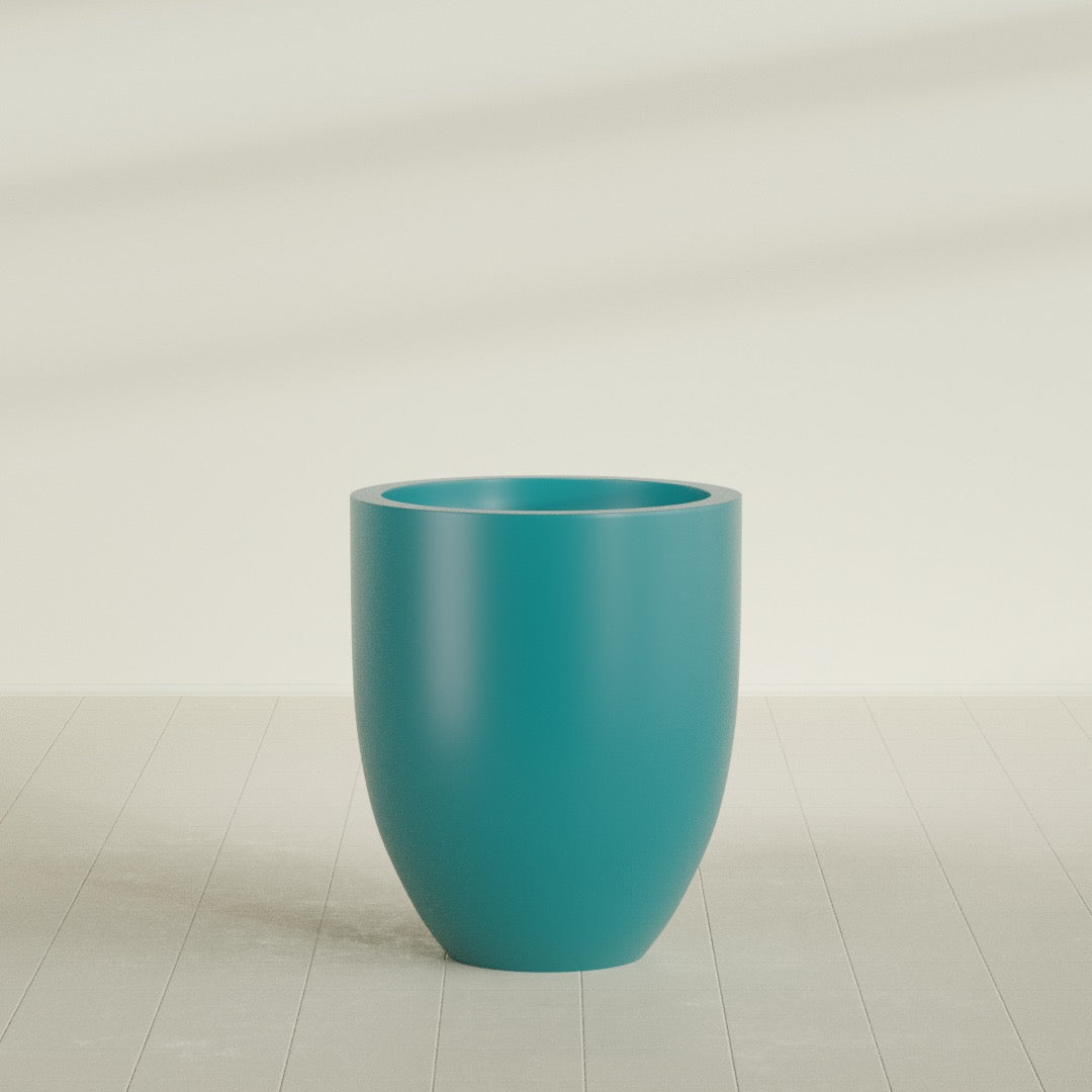 Valencia Tapered Round Planter in Satin Seafoam Green, 27"D × 31"H, shown empty
