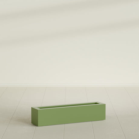 Salon Box Planter in Satin Green, 36" Long, shown empty