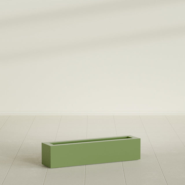 Salon Box Planter in Satin Green, 36" Long, shown empty