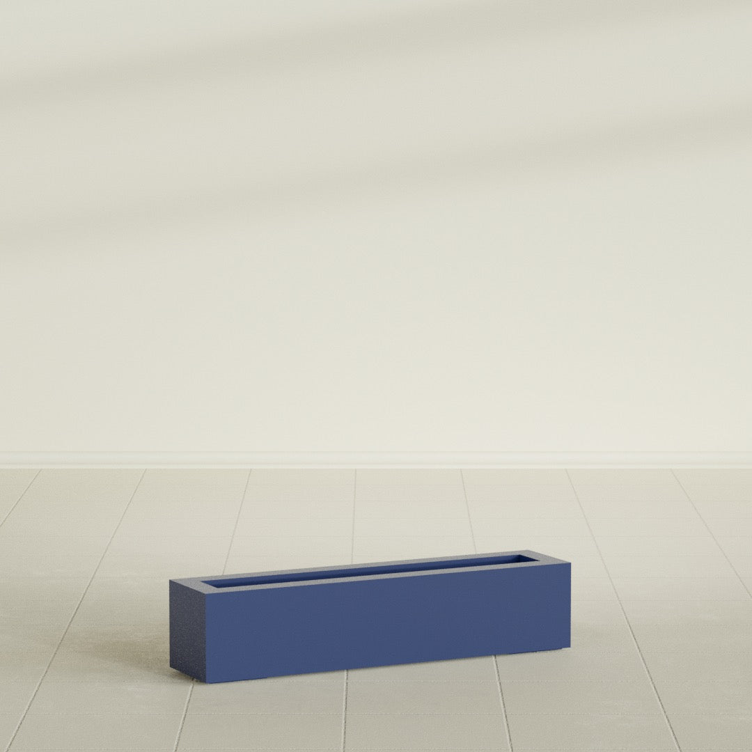 Salon Box Planter in Matte Cobalt Blue, 36" Long, shown empty
