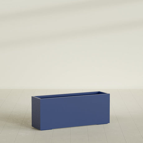 Tolga Rectangular Planter in Matte Cobalt Blue, 60"L × 16"D × 24"H, shown empty