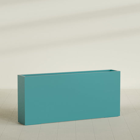 Delray Rectangular Planter in Satin Seafoam Green, 72"L × 12"D × 32"H, shown empty