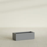 Cuba Low Rectangular Planter in Matte Gunmetal, 36"L × 14"D × 12"H, shown empty