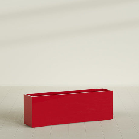 Tolga Rectangular Planter in Gloss Red, 72"L × 16"D × 24"H, shown empty