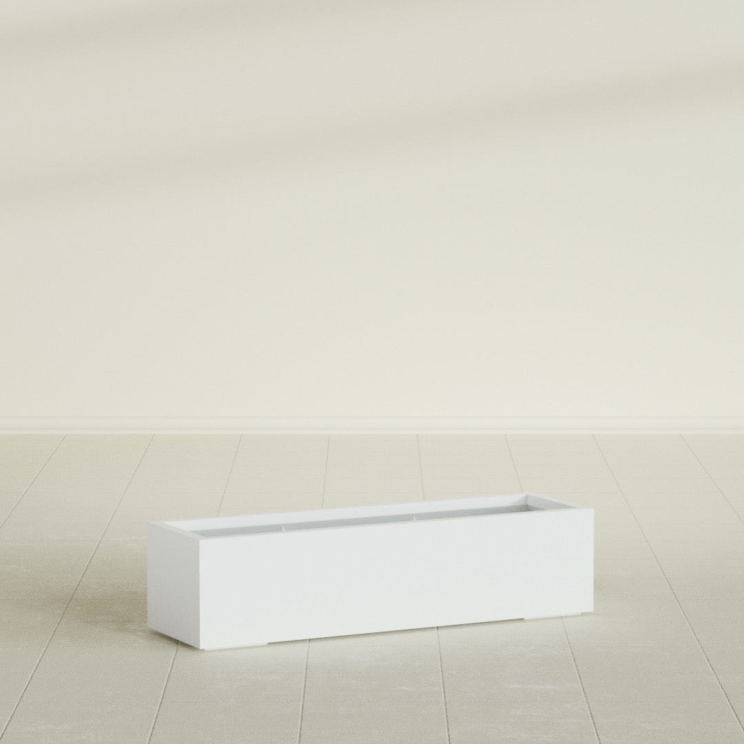 Cuba Low Rectangular Planter in Matte Bright White, 48"L × 14"D × 12"H, shown empty