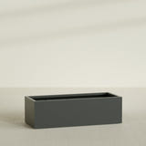 Torino Wide Rectangular Planter in Matte Charcoal, 60"L × 24"D × 18"H, shown empty