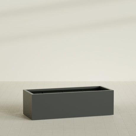 Torino Wide Rectangular Planter in Matte Charcoal, 60"L × 24"D × 18"H, shown empty