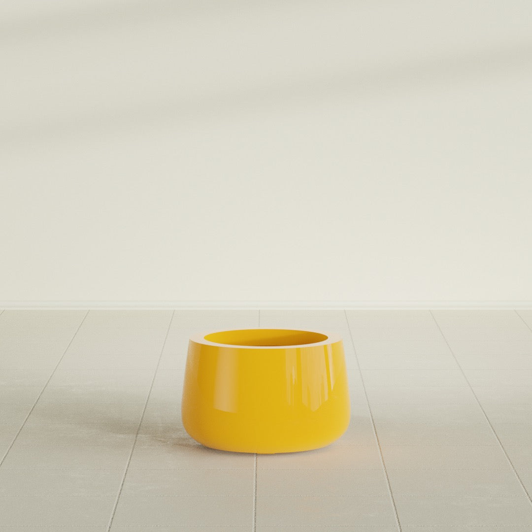 Short Hayden Bowl Planter in Gloss Saffron, 12"D × 7"H, shown empty